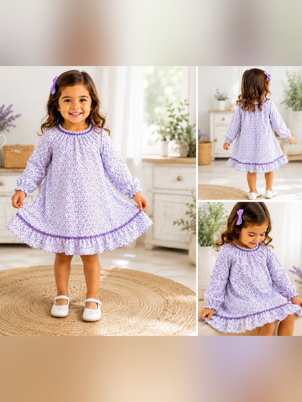 Lila & Hayes Girls Lavender Pima Cotton Ruffle Hem Dress 2T #760
